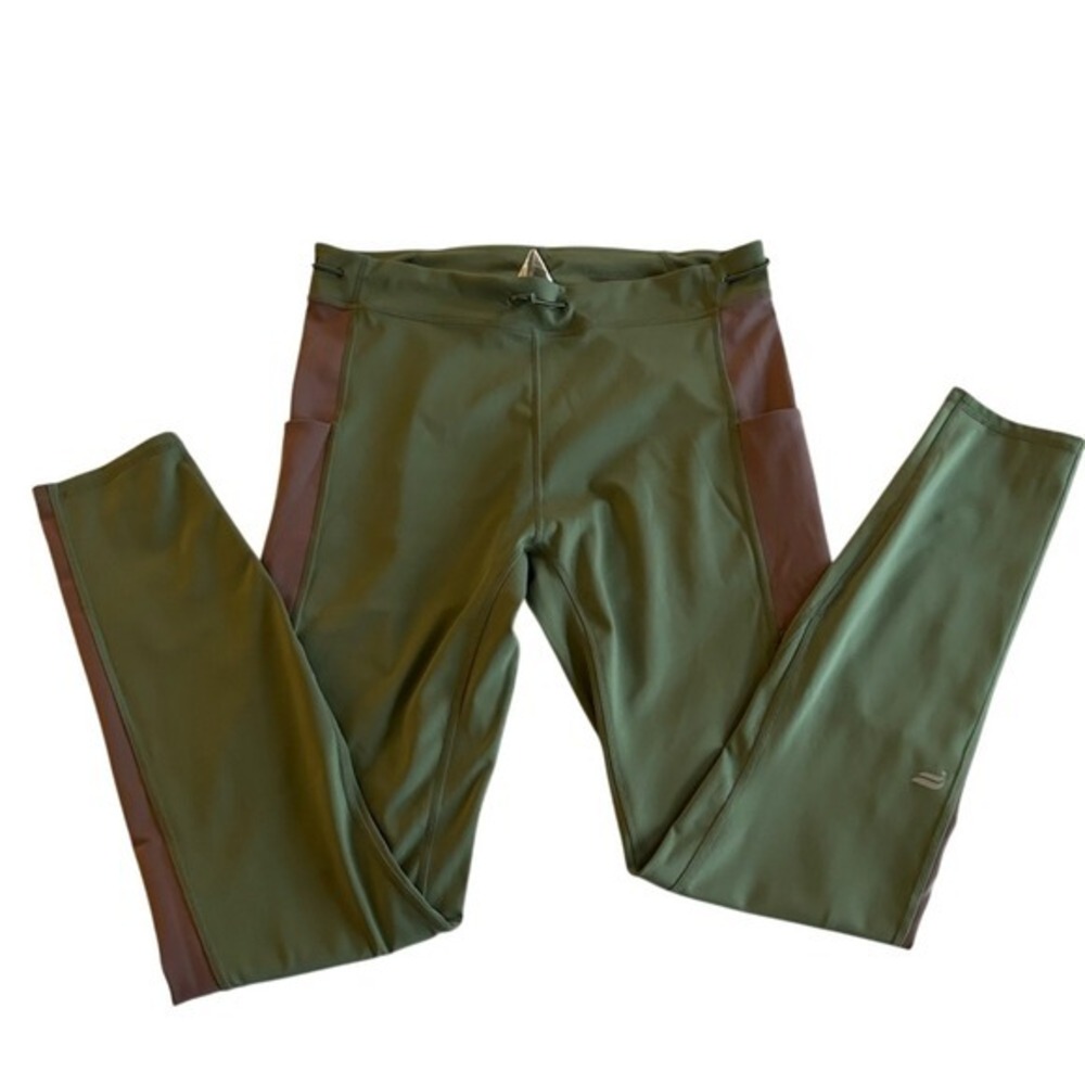Fabletics Motion365+ High Waisted Colorblock Leggings Olive Green Mauve XL